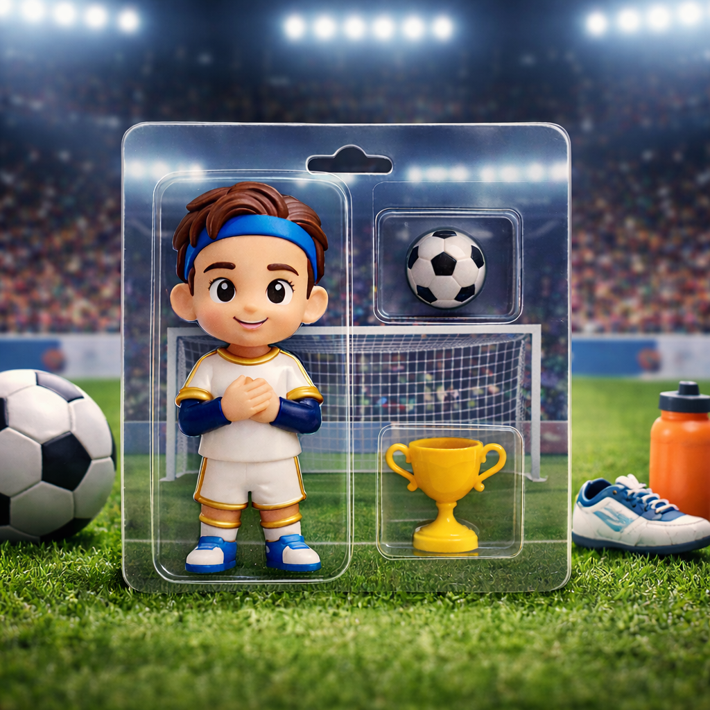 Custom Soccer Player 3D Figure Gift Set with Ball & Trophy for Kids & Fans Football Fever Game Day