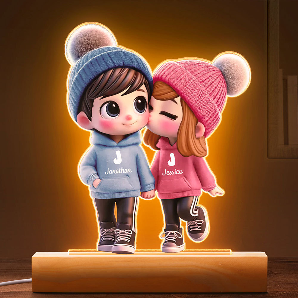 Custom Cute Cartoon Couple Walking Night Light Personalized Name Romantic Gift for Anniversaries, Couples, Husband, Wife