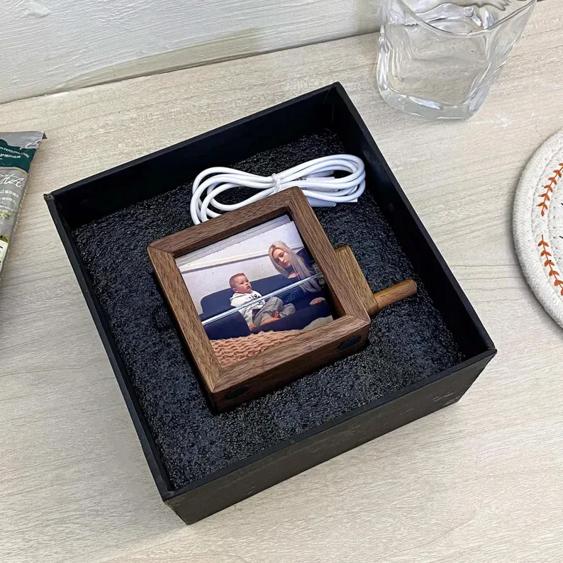 Custom Flip Book Frame Animation Machine Mechanical Hand-cranked Photos Album with Light Black Walnut Baby Photo Cube Frame Creative Gift - CustWitUK
