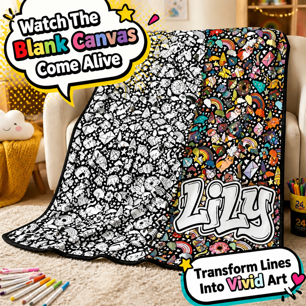 DIY Drawing Blanket (Optional 24-Color Marker Set) Create Your Art Blanket Washable Keepsake Blanket for Kids & Adults - CustWitUK