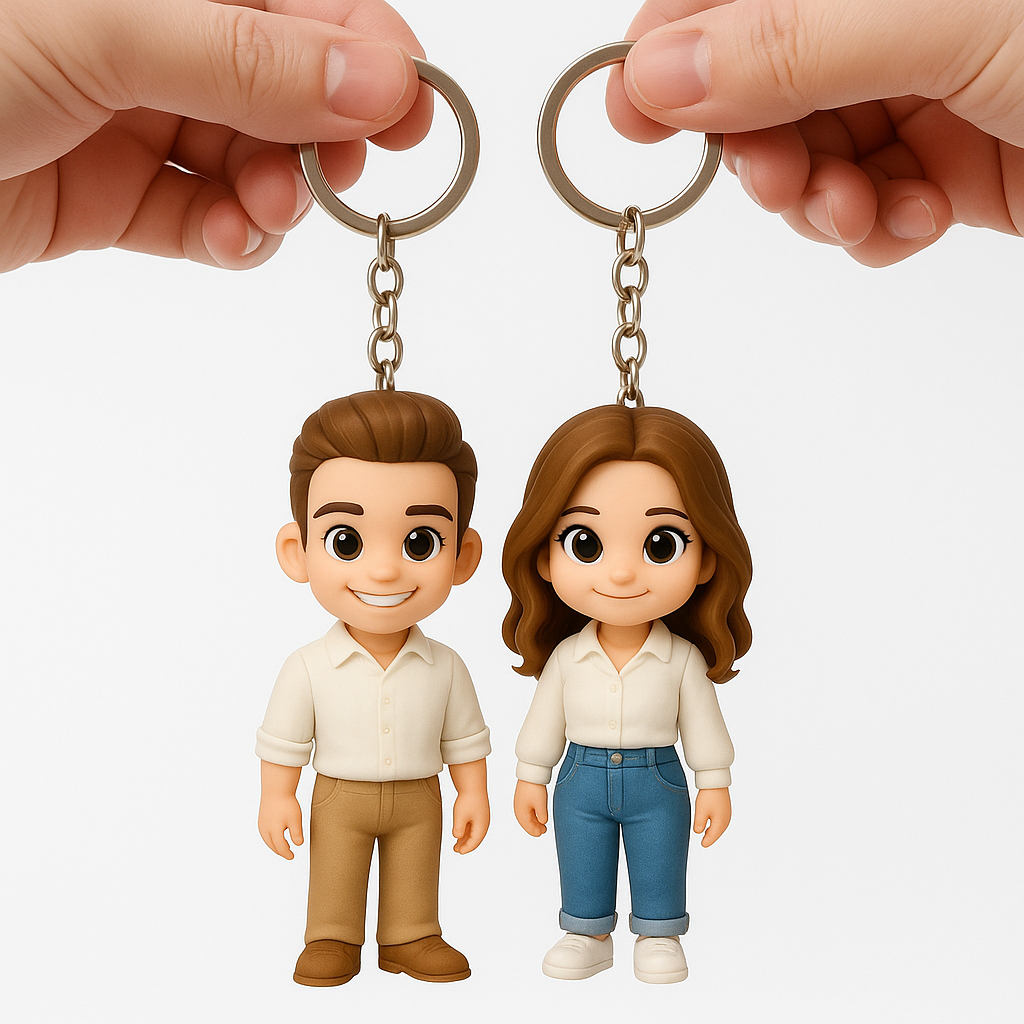 Custom 3D Couple Figure Keychain from Photo Personalized Chibi Mini Figure Gift for Anniversary Wedding Birthday Family Lovers - CustWitUK