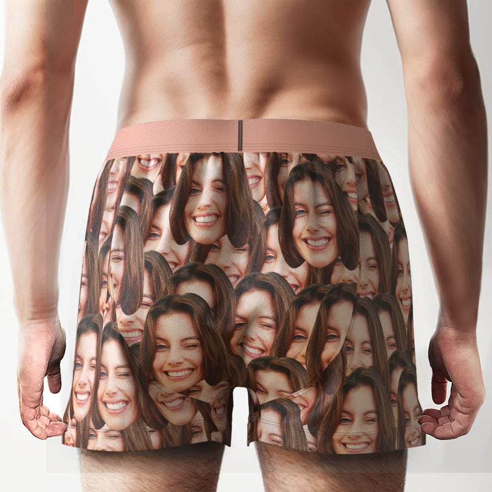 Custom Face Mash Design Boxer Shorts Personalized Waistband Casual Underwear LGBT Gifts for Him - CustWitUK