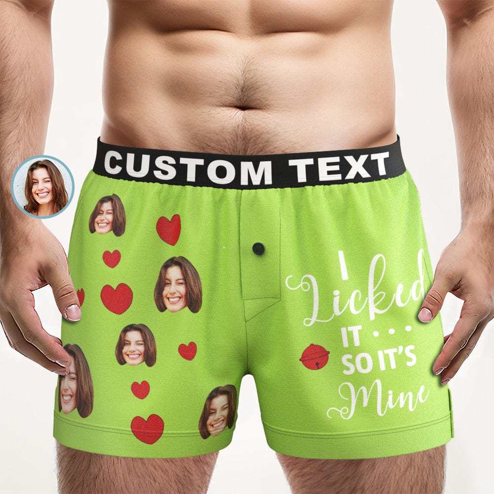 Custom Face Boxer Shorts I LICKED IT Personalized Waistband Casual Underwear for Him - CustWitUK