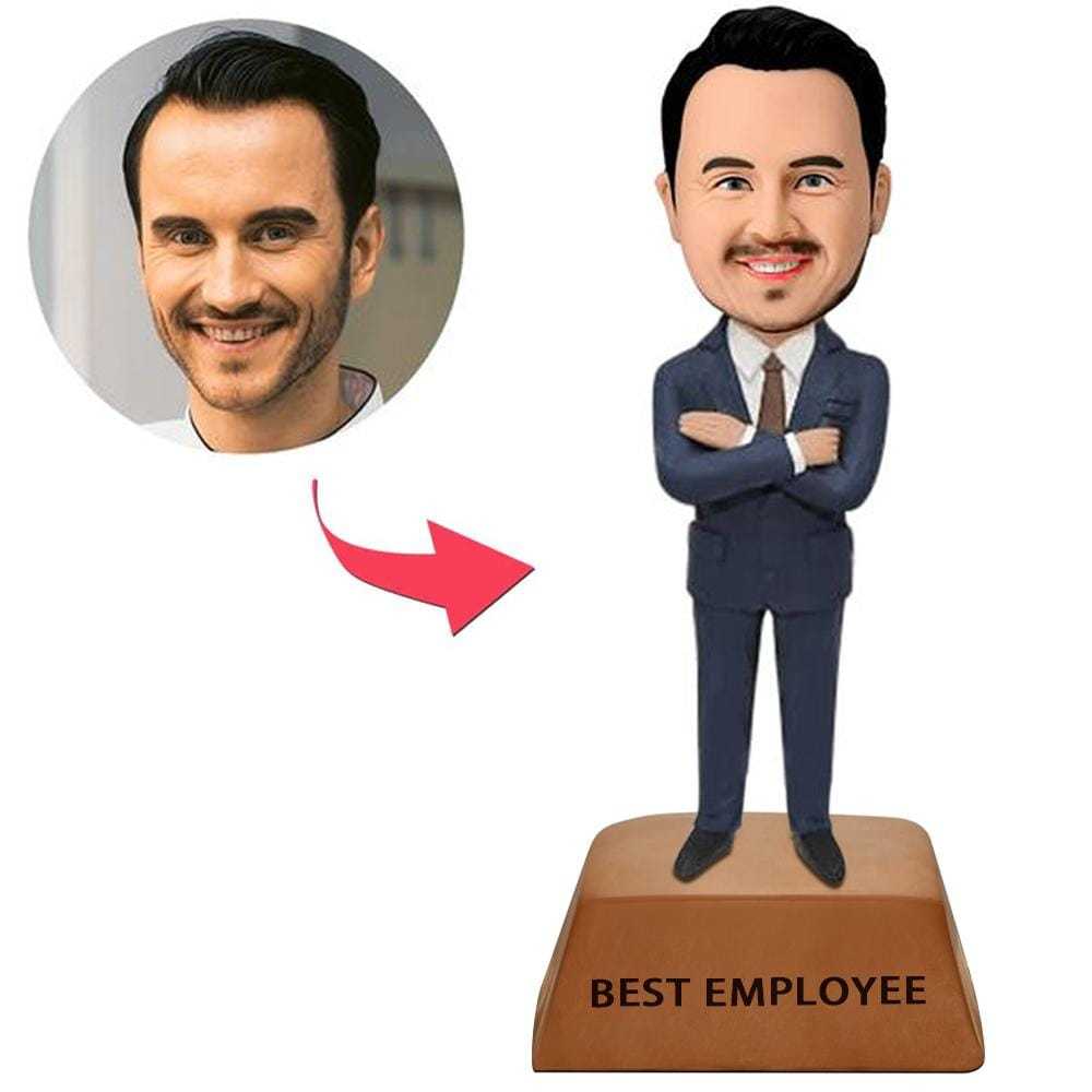 Personalized Businessman Bobblehead with Best Employee Trophy Base With Engraved Text - CustWitUK