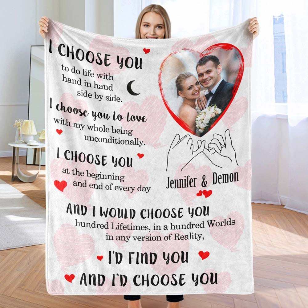 Custom Photo and Name I Choose You Letter Blanket Valentine's Day Gift - CustWitUK
