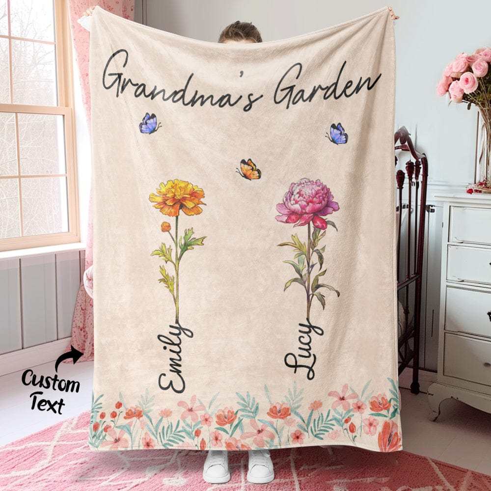 Personalized Grandma Mommy Garden Blanket Custom Birth Month Flower Blanket Warm Gift For Mom - CustWitUK
