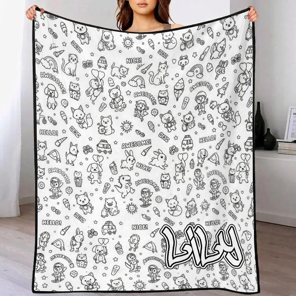 DIY Drawing Blanket (Optional 24-Color Marker Set) Create Your Art Blanket Washable Keepsake Blanket for Kids & Adults - CustWitUK