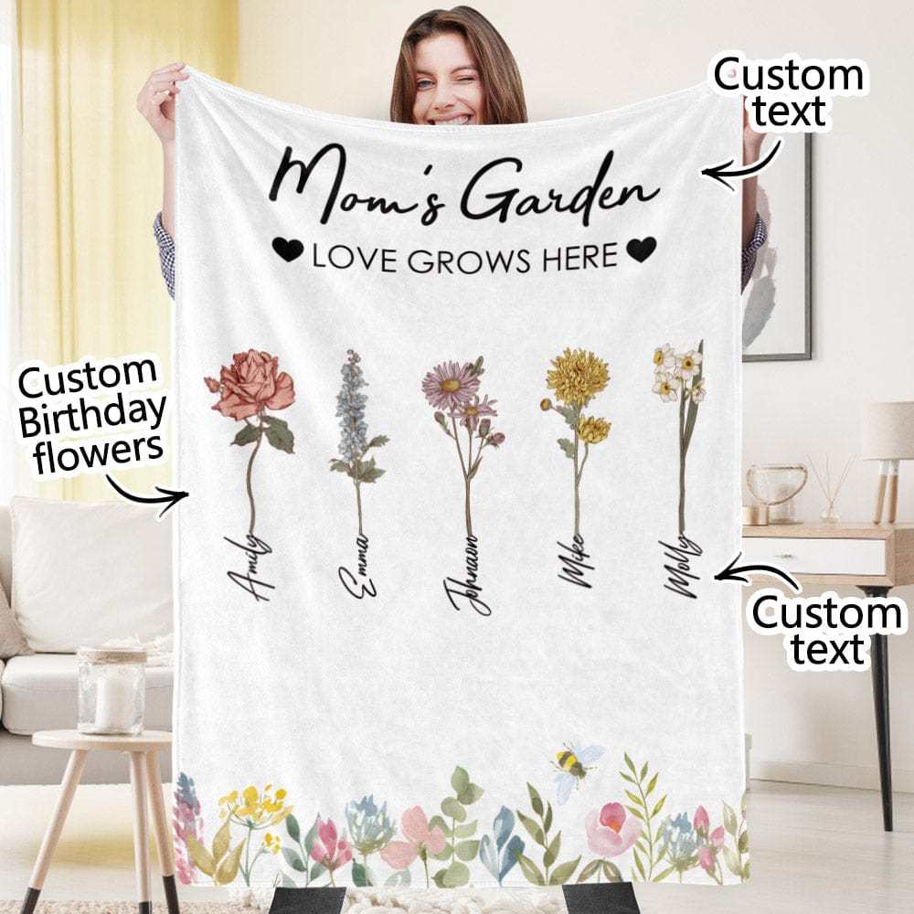 Custom Birthday Flower Blanket Personalized Name Blanket Gift for Grandma - CustWitUK