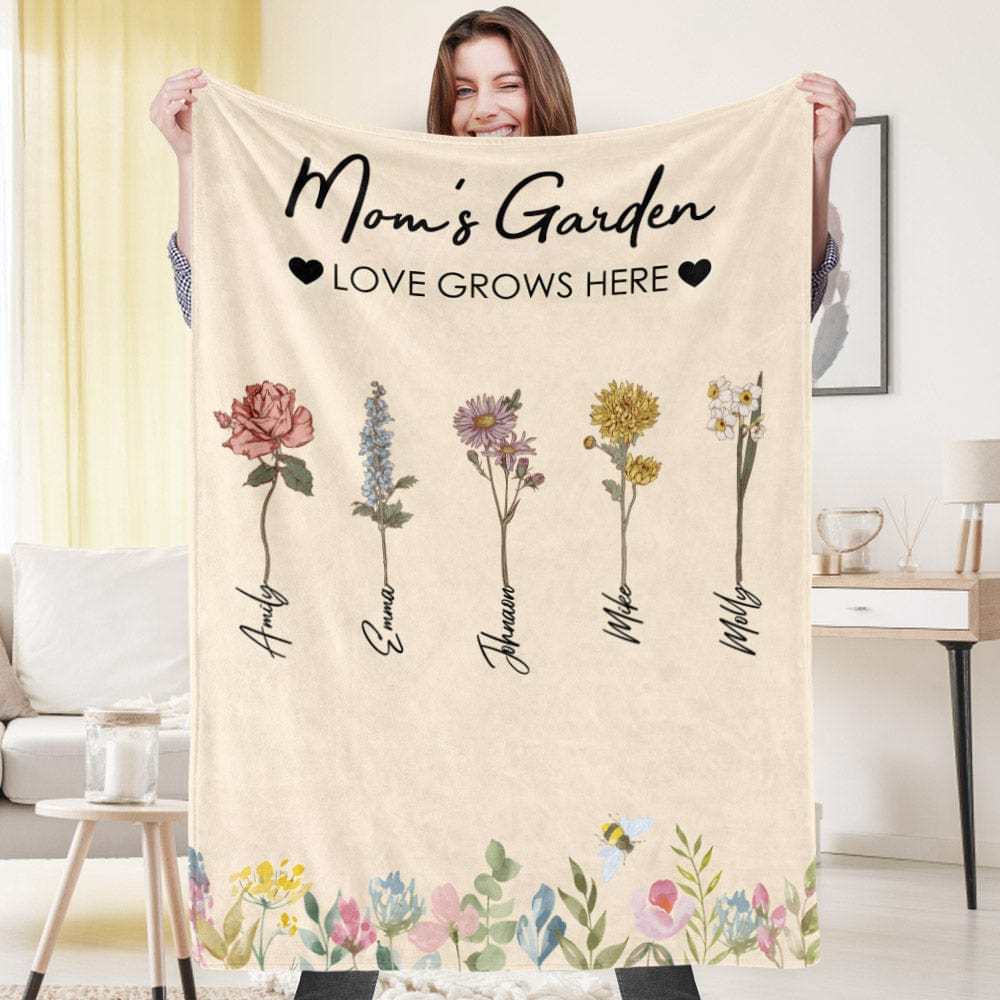Custom Birthday Flower Blanket Personalized Name Blanket Gift for Grandma - CustWitUK
