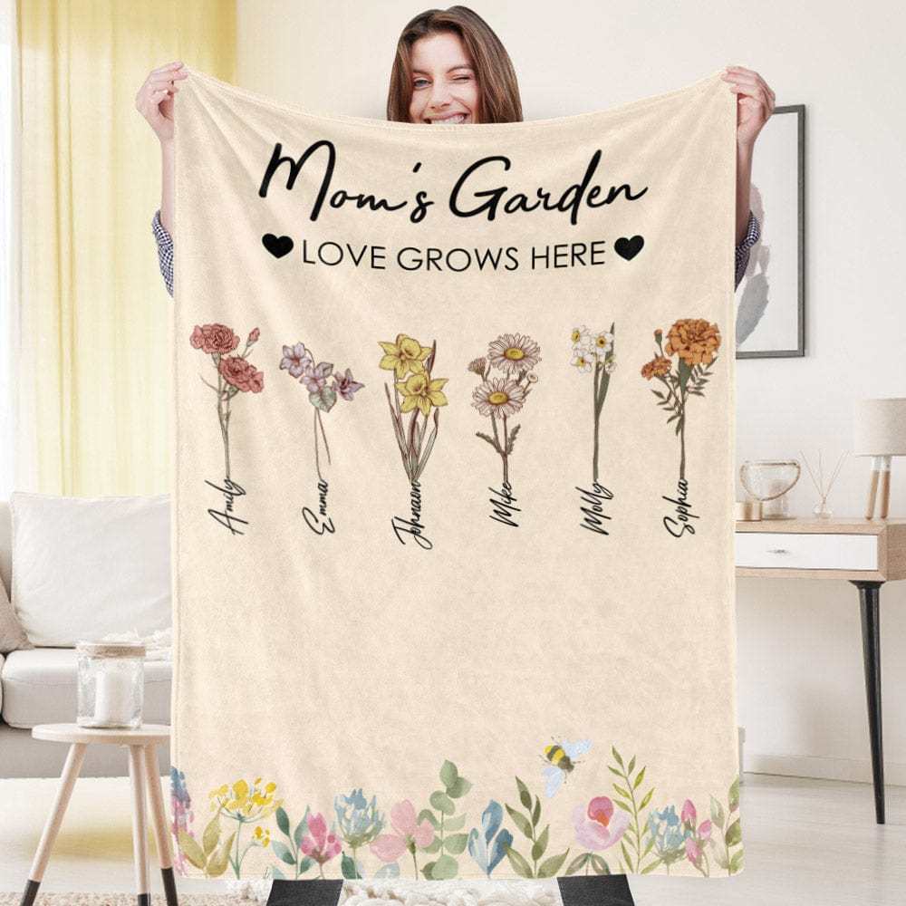 Custom Birthday Flower Blanket Personalized Name Blanket Gift for Grandma - CustWitUK