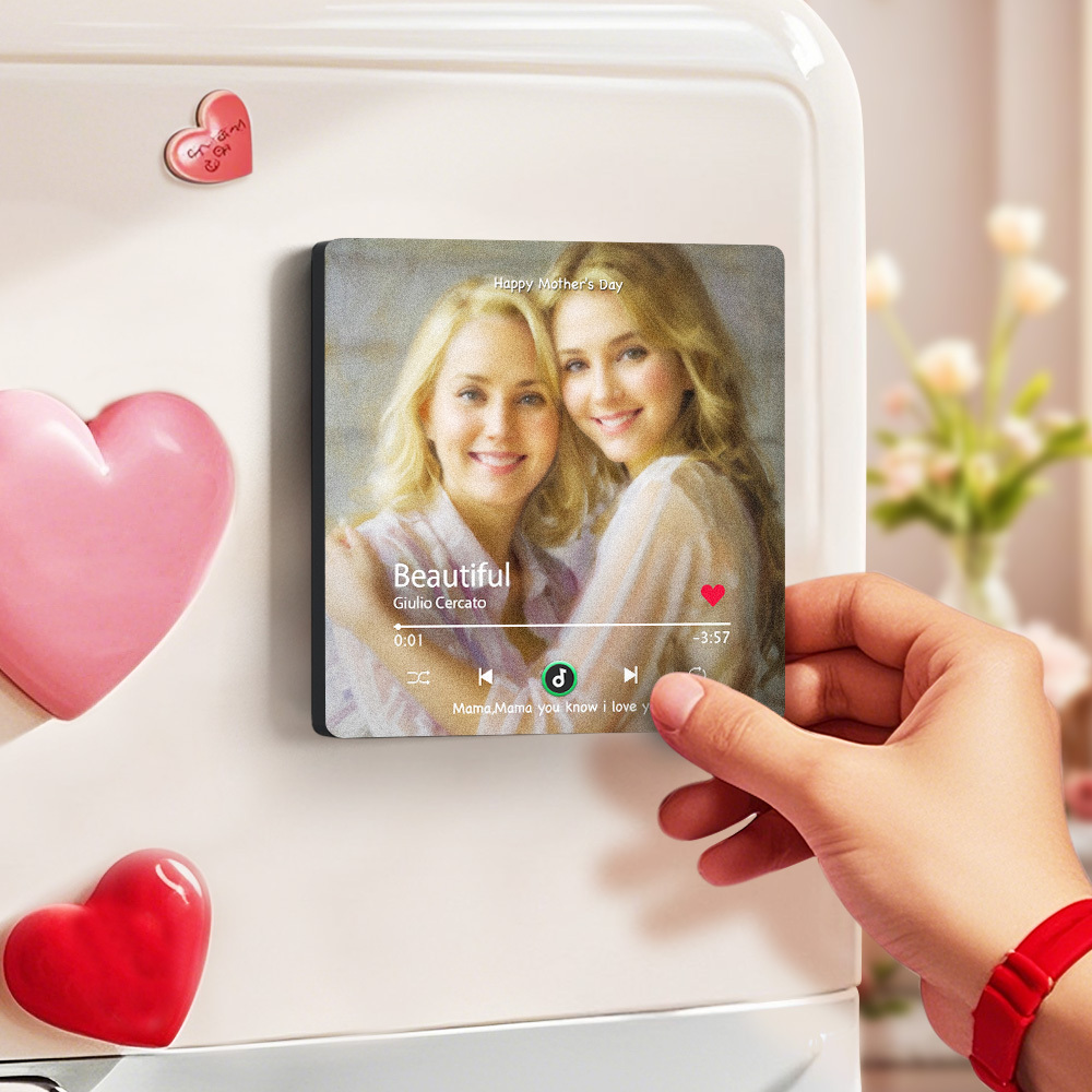 Personalized Mother's Day Music Fridge Magnet Oil Painting Effect Custom Photo Frame Gift for Mom - CustWitUK
