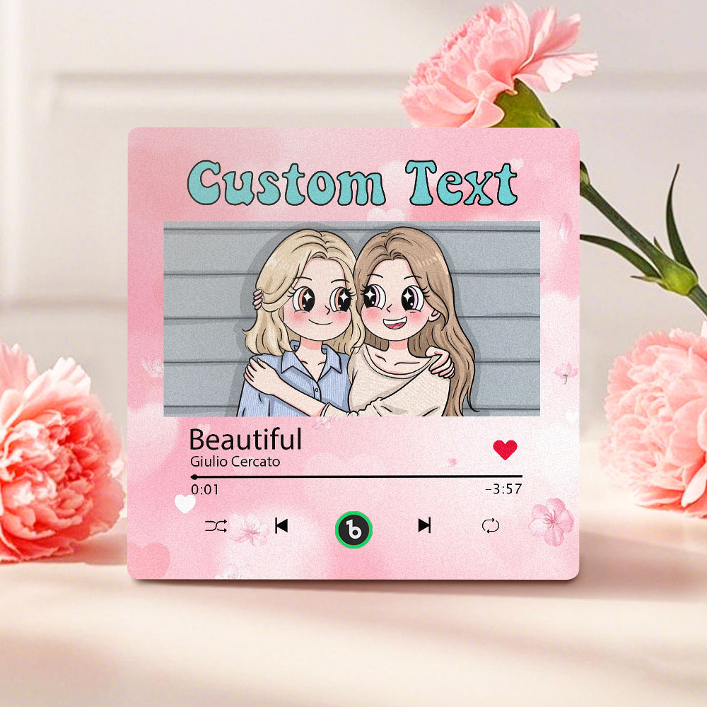 Custom Mother's Day Music Fridge Magnet Cartoon Face Personalized Photo Frame Gift for Mom - CustWitUK