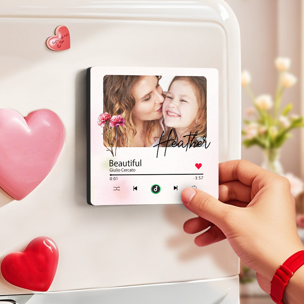 Custom Mother's Day Music Fridge Magnet Flower Face & Text  Personalized Photo Frame Gift for Mom - CustWitUK