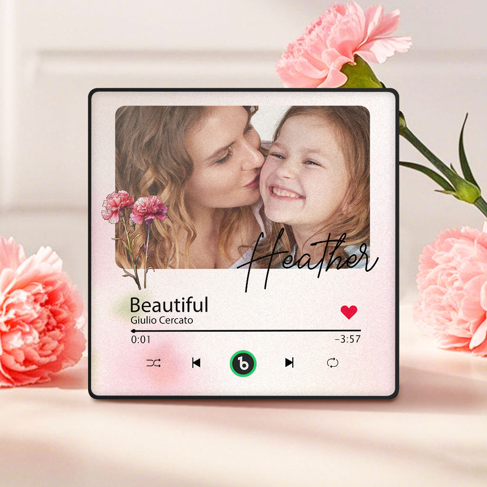 Custom Mother's Day Music Fridge Magnet Flower Face & Text  Personalized Photo Frame Gift for Mom - CustWitUK