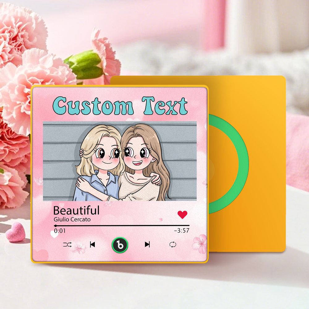 Custom Mother's Day Music Fridge Magnet Cartoon Face Personalized Photo Frame Gift for Mom - CustWitUK