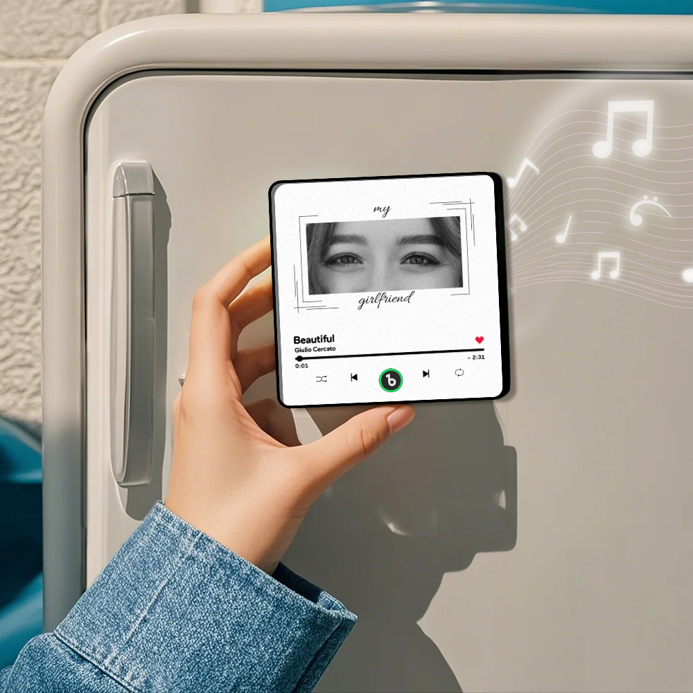 Custom Eyes and Name Music Fridge Magnet and Photo with Frame Music Wall Photo Sticker Music Movement That Can Be Played Best Gifts for Her - CustWitUK
