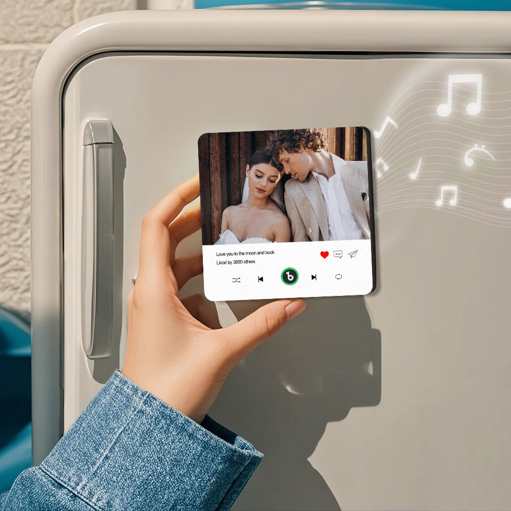 Custom Photo and Text Music Fridge Magnet with Colorful Frame Music Wall Photo Sticker Music Movement That Can Be Played - CustWitUK