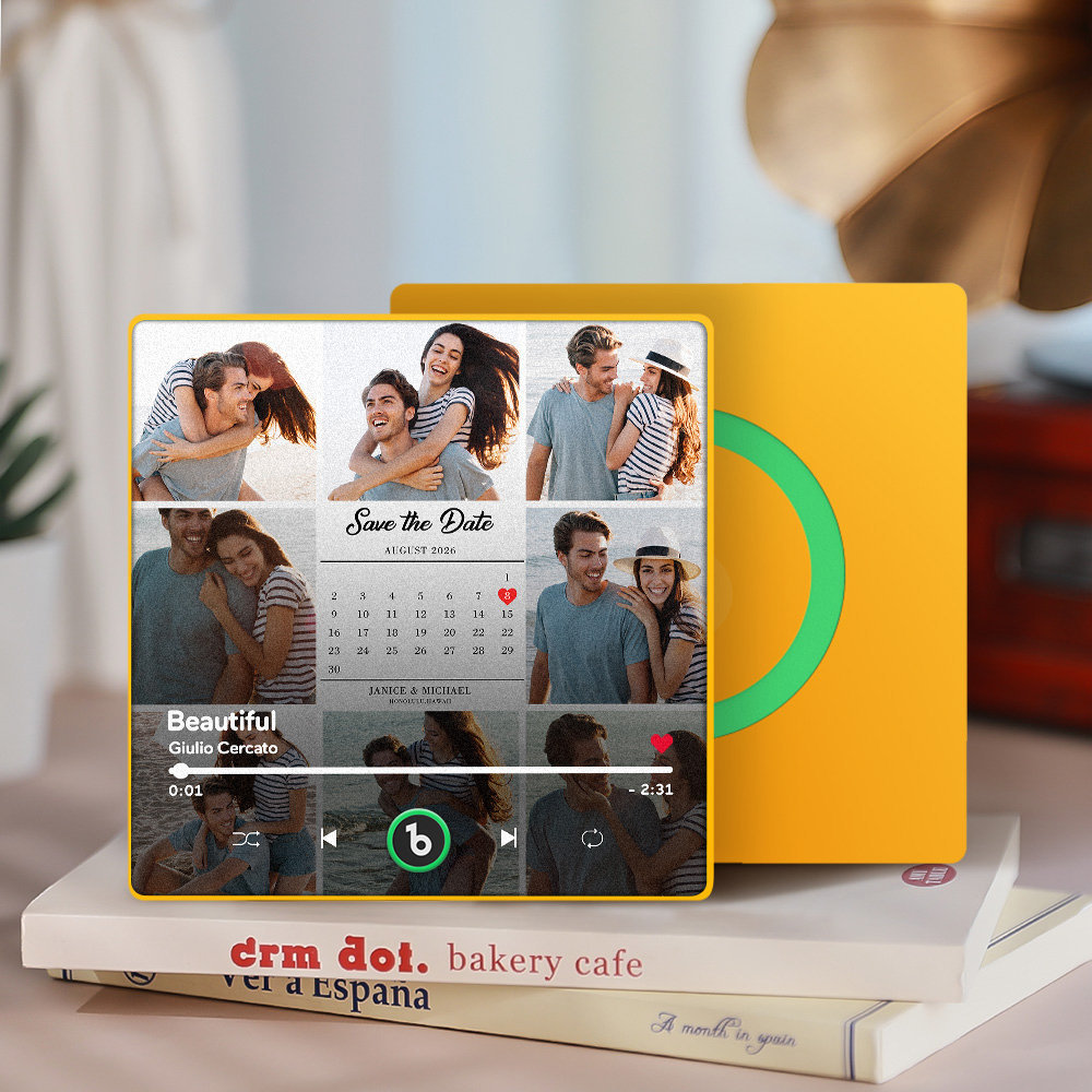 Custom Photo and Calendar Music Fridge Magnet Custom Text Frame Music Wall Photo Sticker Music Movement That Can Be Played Gifts for Anniversary - CustWitUK