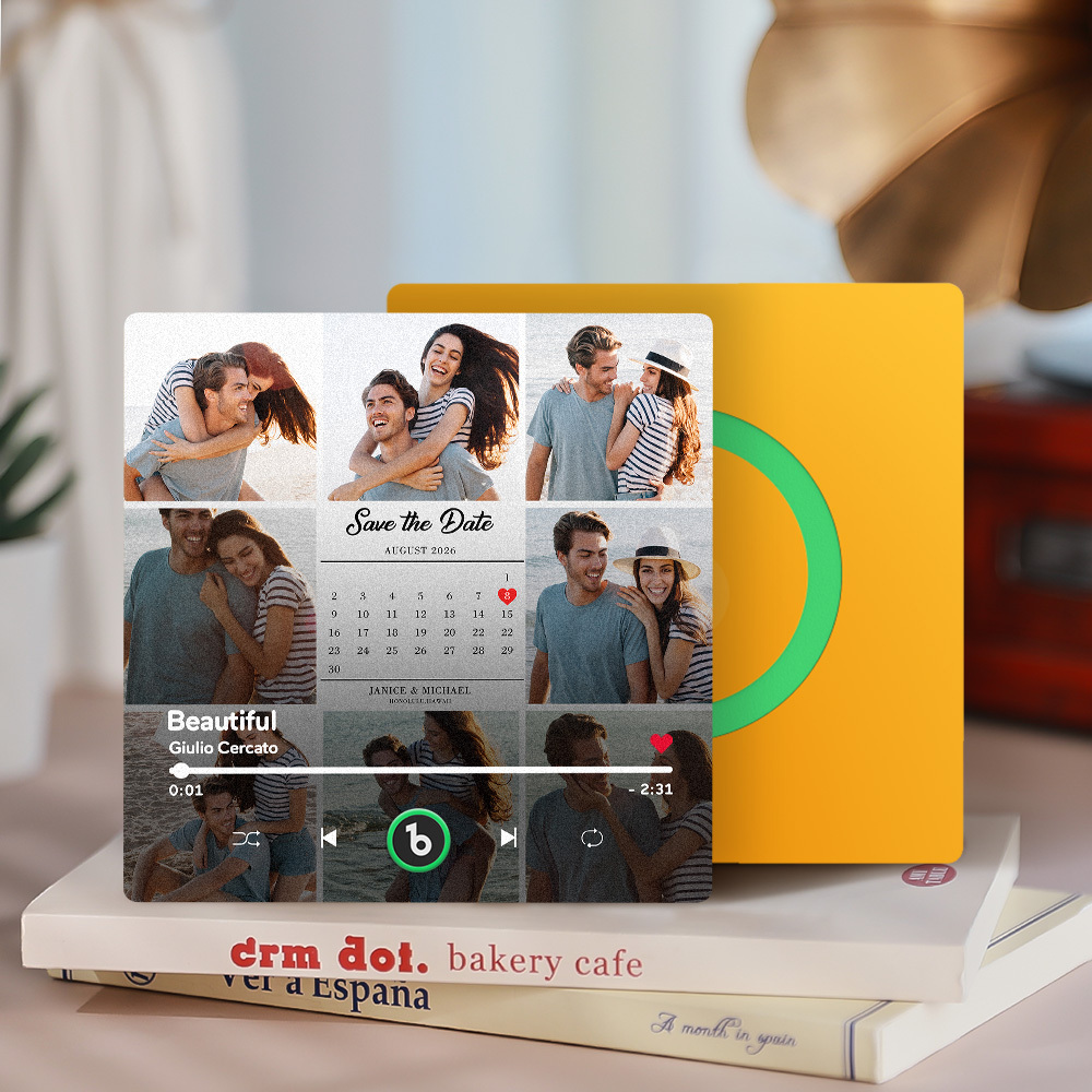 Custom Photo and Calendar Music Fridge Magnet Custom Text Frame Music Wall Photo Sticker Music Movement That Can Be Played Gifts for Anniversary - CustWitUK