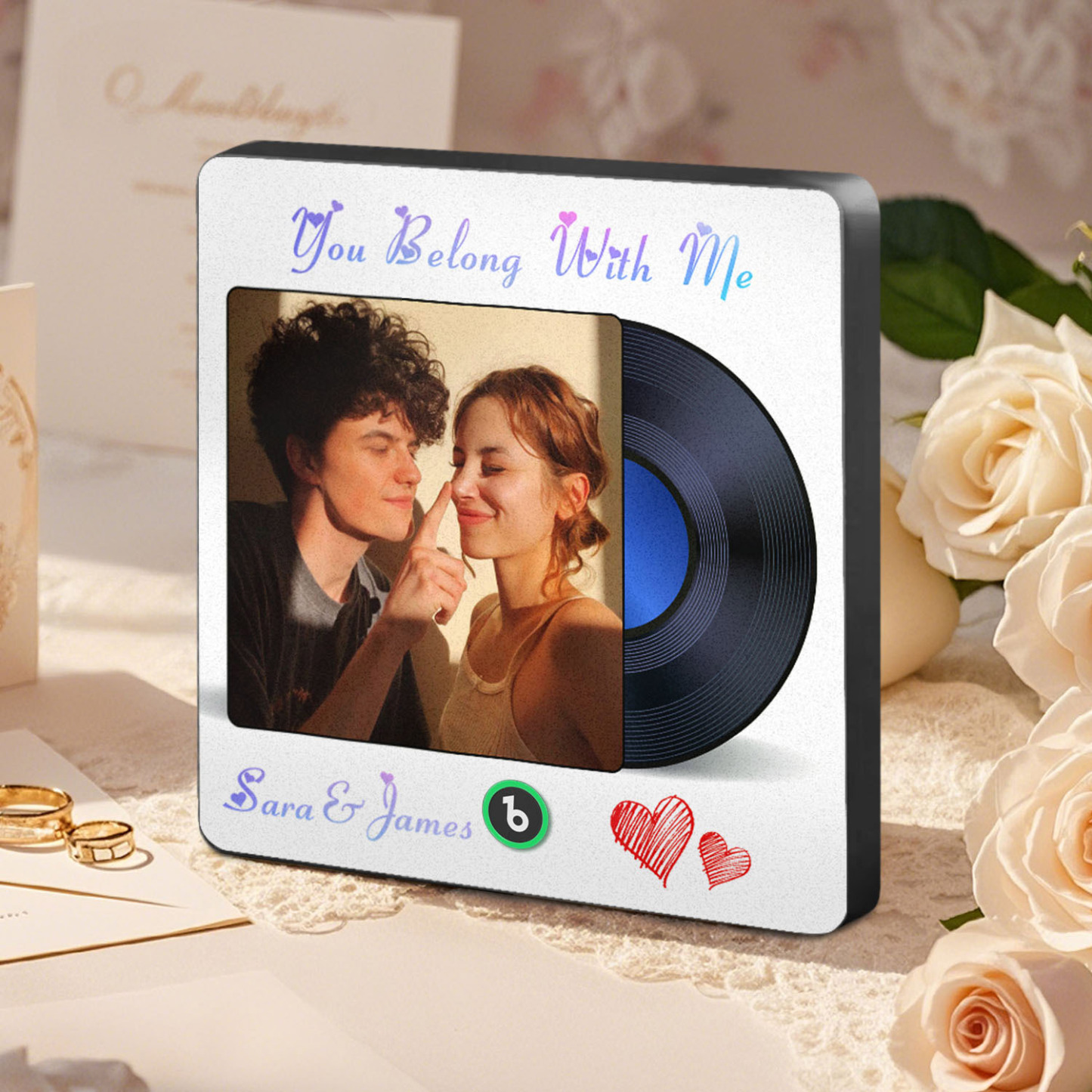 Custom Photo and Text Music Fridge Magnet Frame Music Wall Photo Sticker Music Disc Style Anniversary Gift - CustWitUK