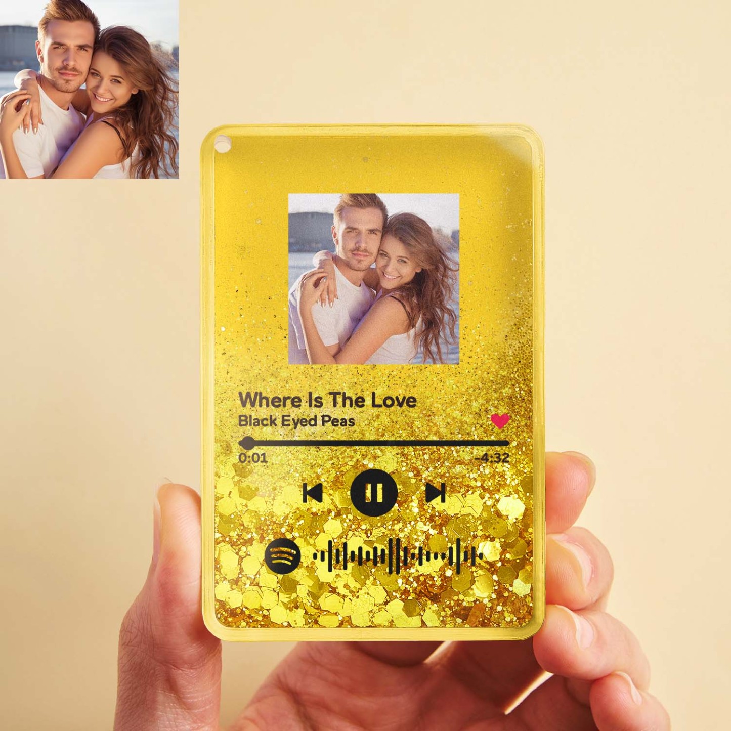 Custom Photo and Spotify Music Glitter Acrylic Fridge Magnet Couple Personalized Gift - CustWitUK