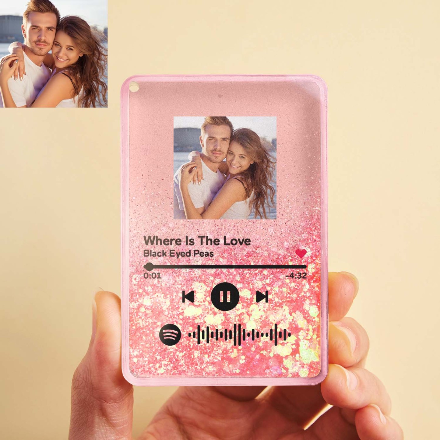 Custom Photo and Spotify Music Glitter Acrylic Fridge Magnet Couple Personalized Gift - CustWitUK