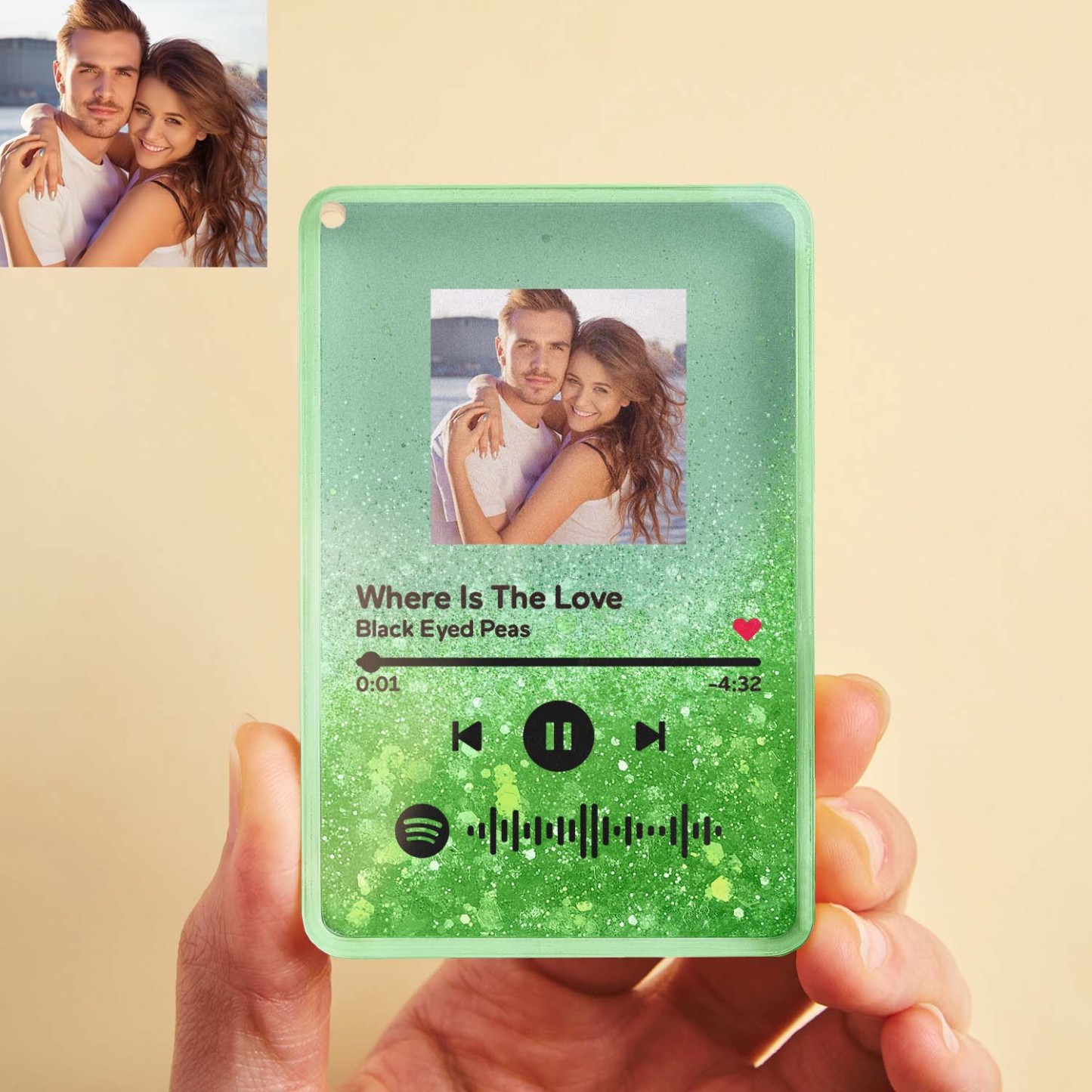 Custom Photo and Spotify Music Glitter Acrylic Fridge Magnet Couple Personalized Gift - CustWitUK