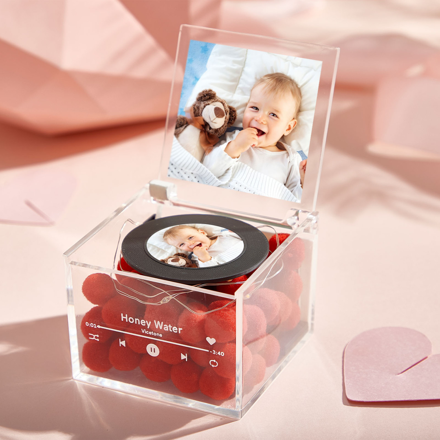 Mother's Day Gifts for Mum Custom Photo Acrylic Music Player Personalized Auto-Music Player Ambient LED Lights Mini Record Style Gift
