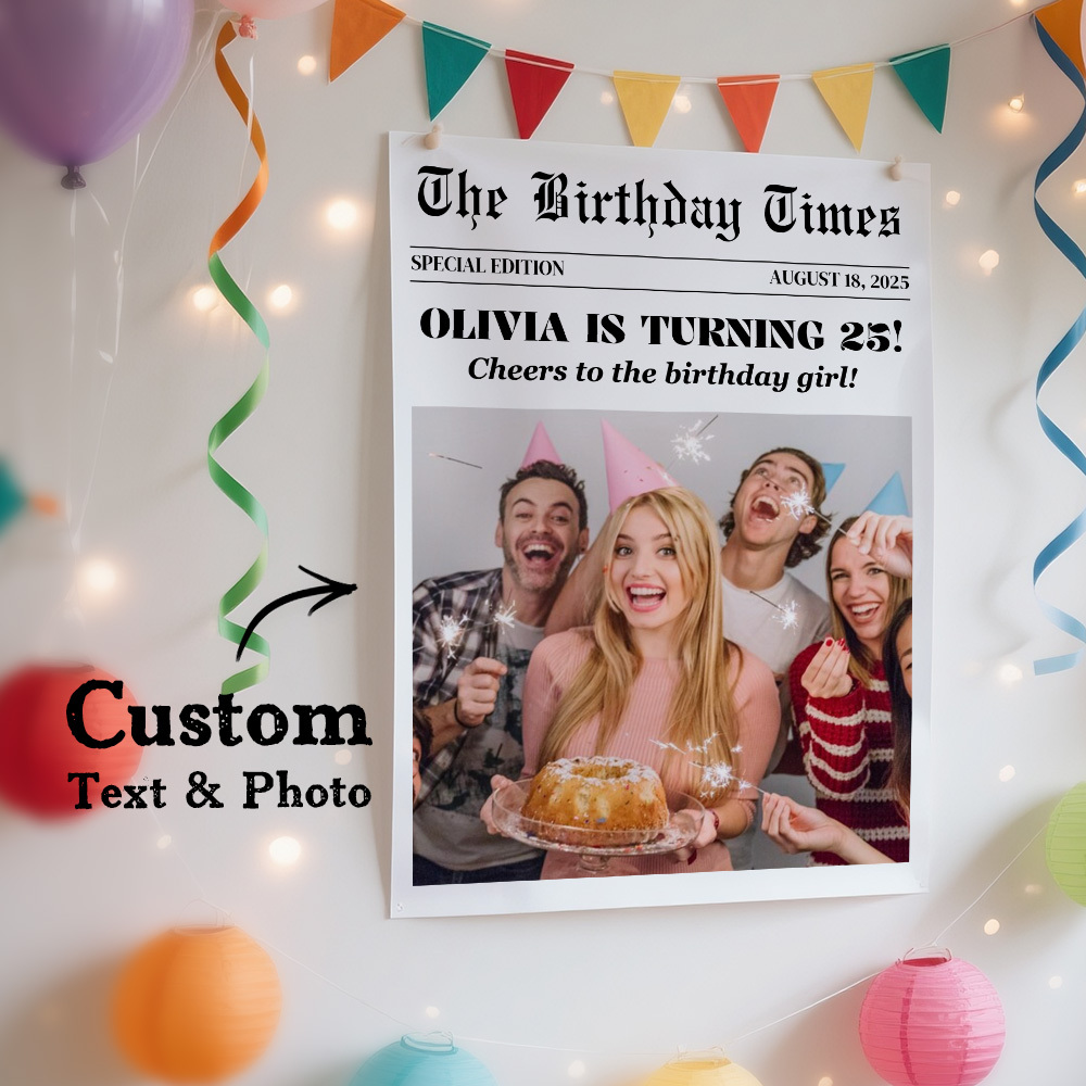 Custom Birthday Bash Newspaper Poster Personalized Birthday Invitation Paper