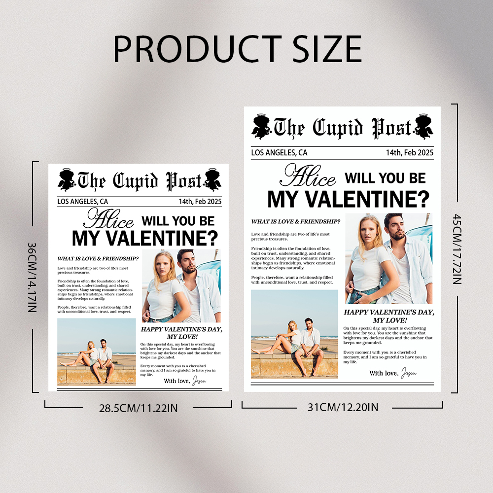 Custom Be My Valentine Newspaper Poster Cupid Post Valentin's Day Newspaper Post Surprise For Girlfriend Boyfriend