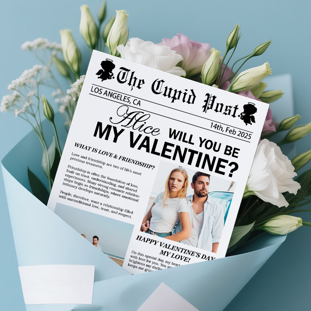 Custom Be My Valentine Newspaper Poster Cupid Post Valentin's Day Newspaper Post Surprise For Girlfriend Boyfriend