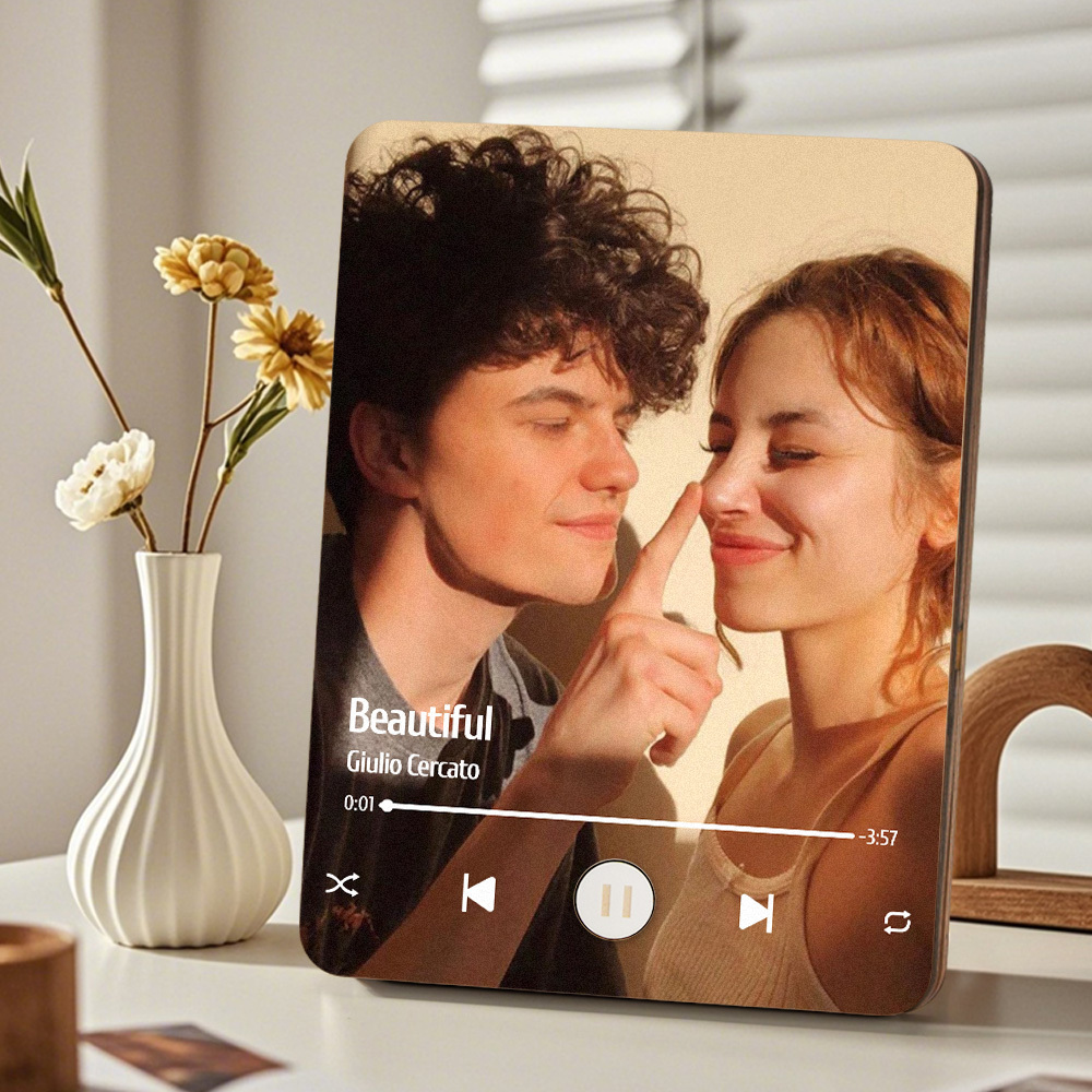 Custom Music Photo Frame That Plays Music Without Cell Phone Wooden Music Record Player Wedding Anniversary Gifts - CustWitUK