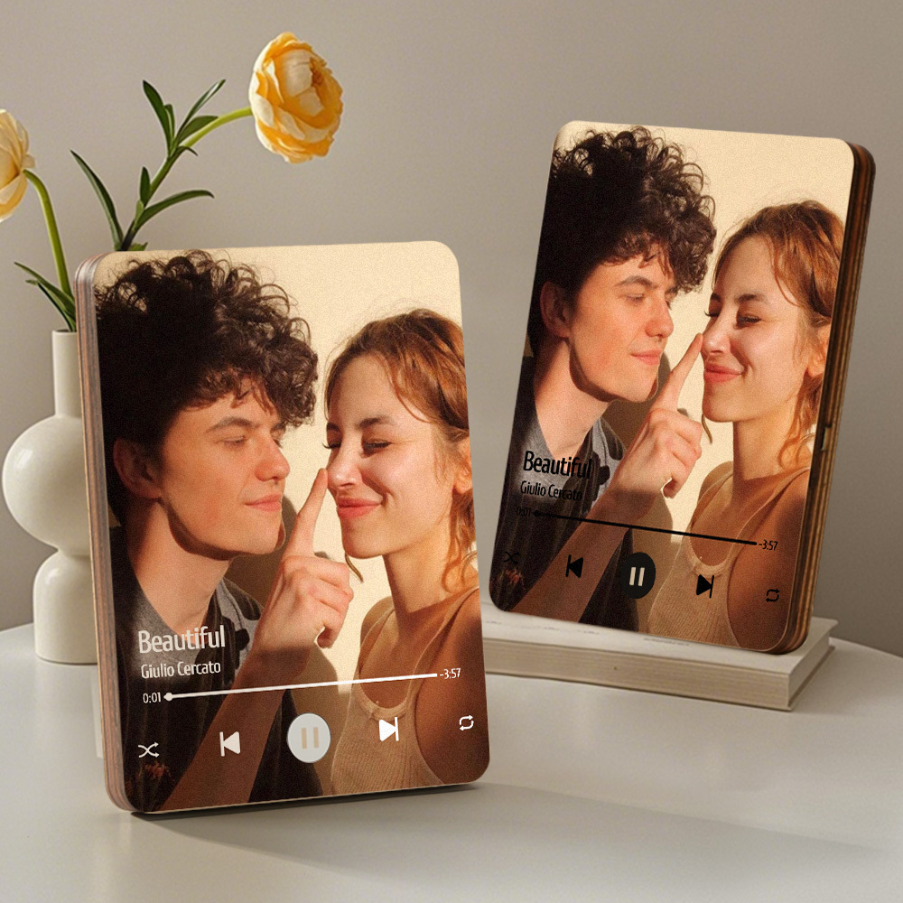 Custom Music Photo Frame That Plays Music Without Cell Phone Wooden Music Record Player Wedding Anniversary Gifts - CustWitUK
