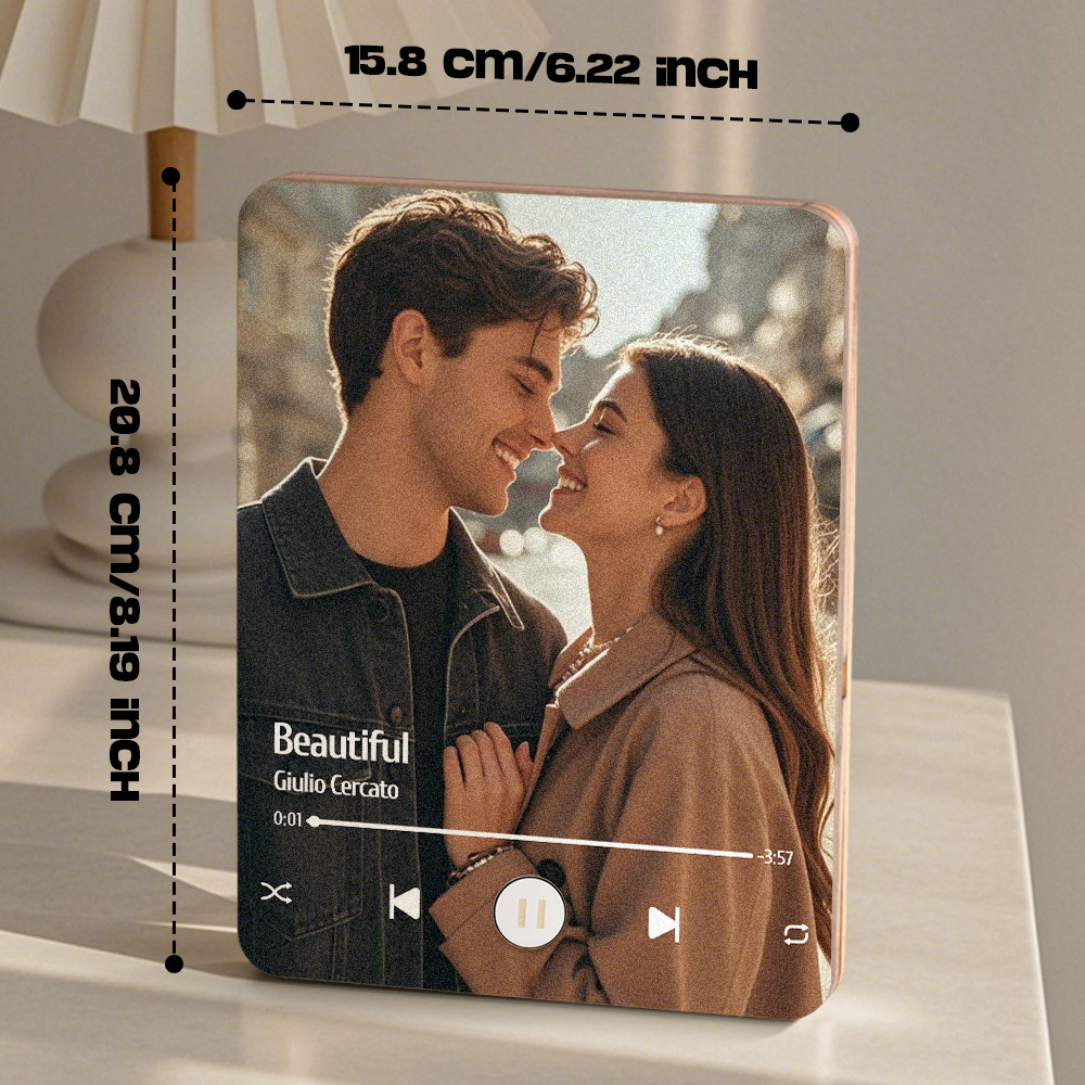 Custom Music Photo Frame That Plays Music Without Cell Phone Wooden Music Record Player Wedding Anniversary Gifts - CustWitUK