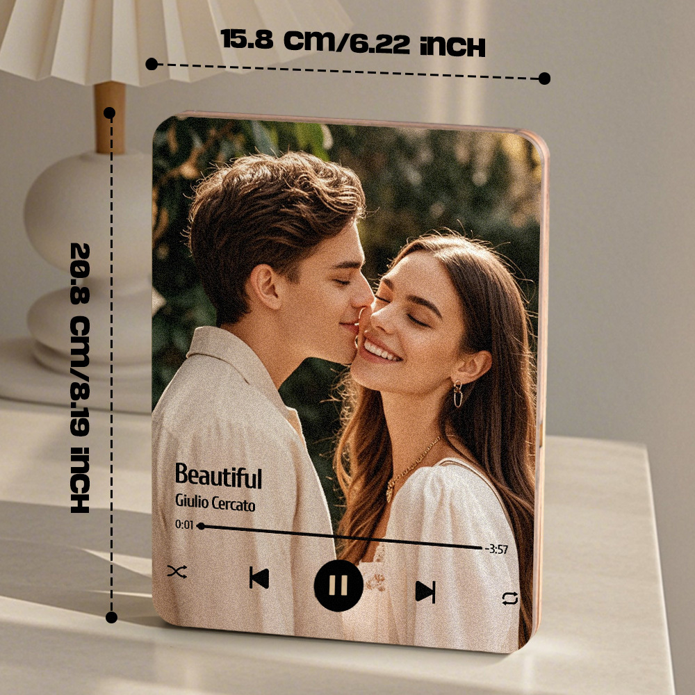 Custom Music Photo Frame That Plays Music Without Cell Phone Wooden Music Record Player Wedding Anniversary Gifts - CustWitUK