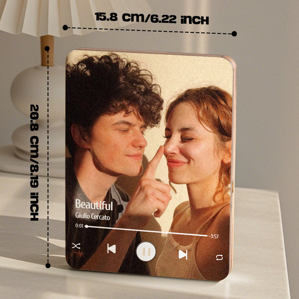 Custom Music Photo Frame That Plays Music Without Cell Phone Wooden Music Record Player Wedding Anniversary Gifts - CustWitUK