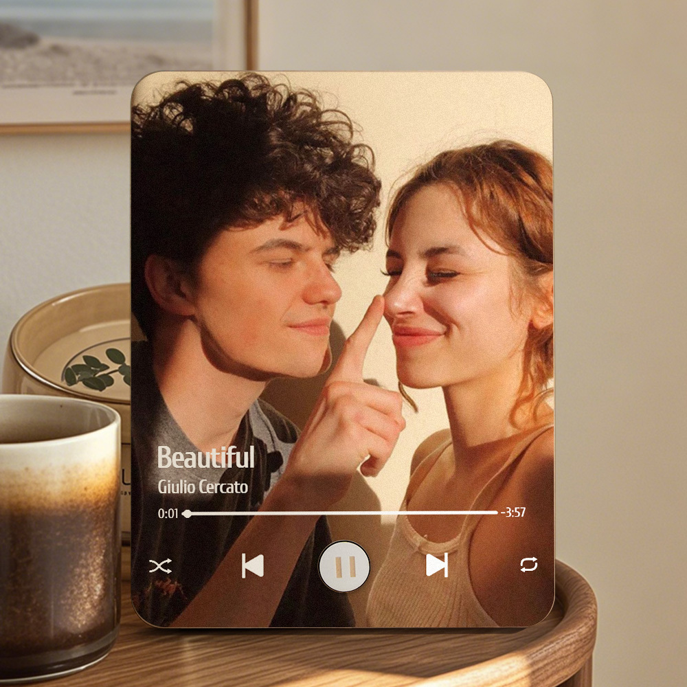 Custom Music Photo Frame That Plays Music Without Cell Phone Wooden Music Record Player Wedding Anniversary Gifts - CustWitUK