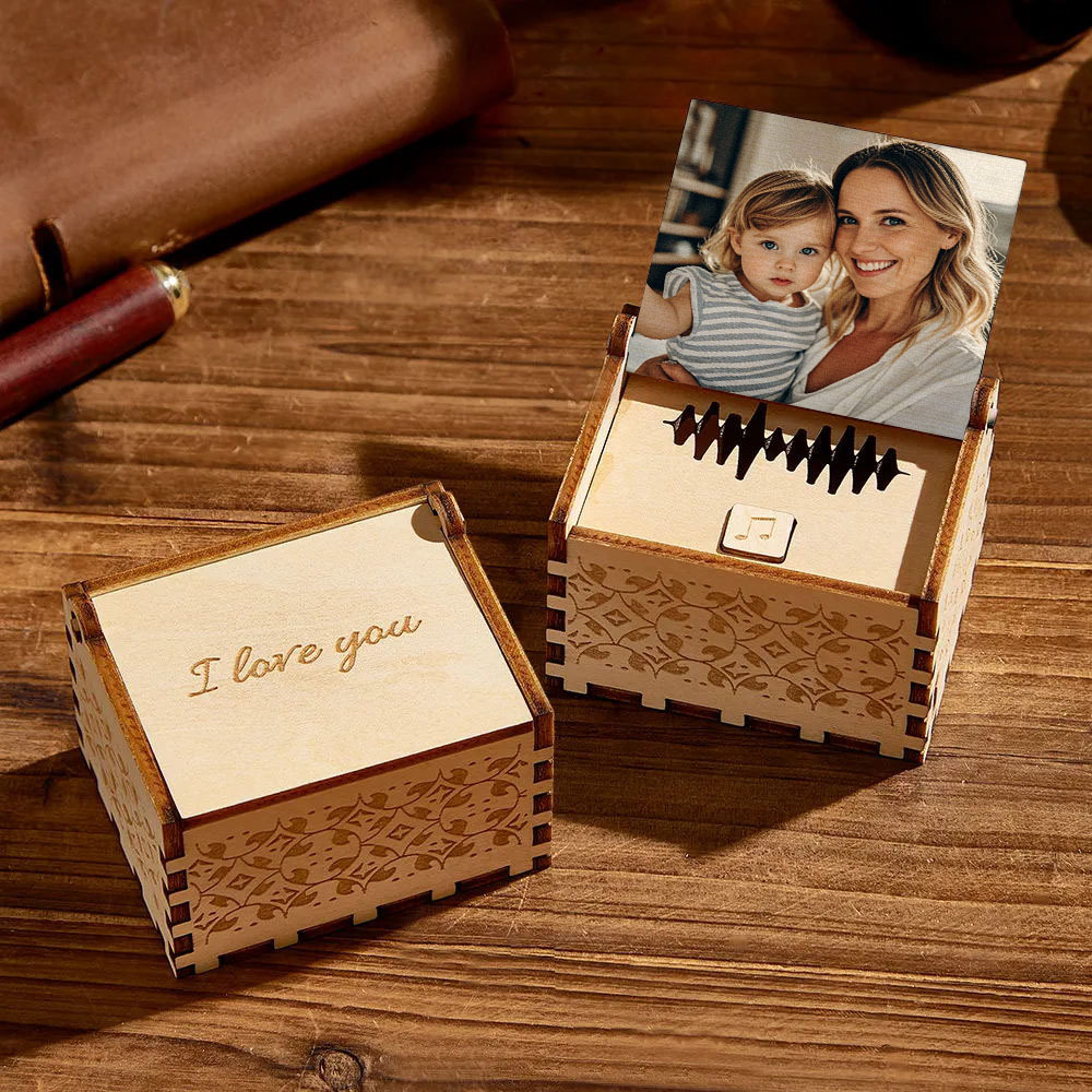 Custom Digital Music Box Any song Tune or Voice Personalized  Wooden Photo Music Box with Text Anniversary Gifts