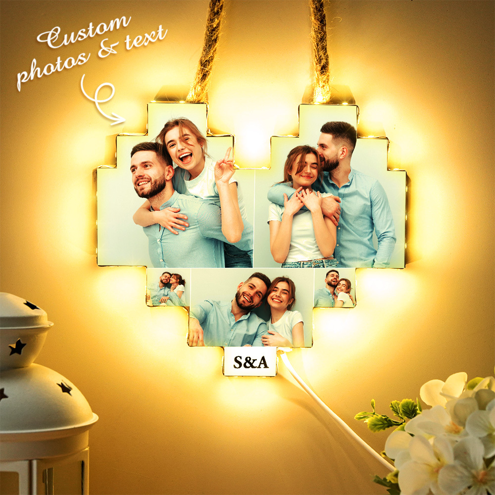 Custom Wooden Heart Wall Light Romantic Gift for Anniversary