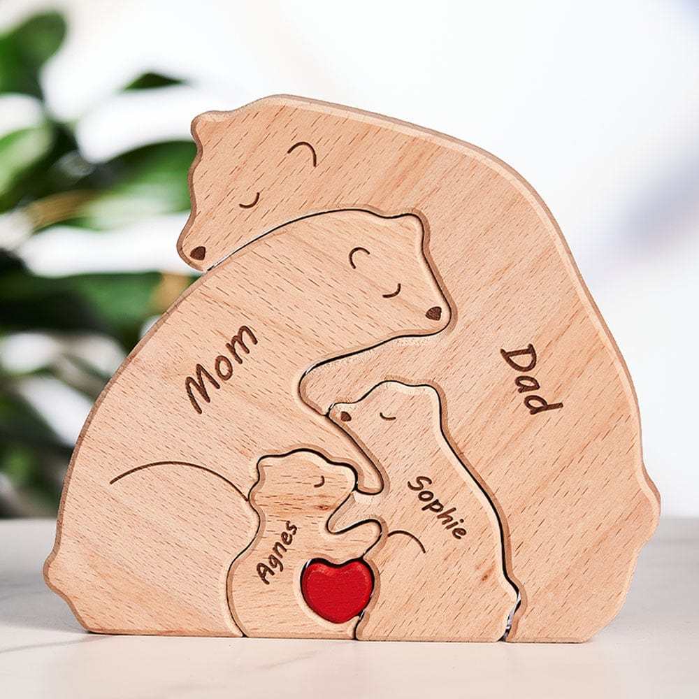 Father's Day Gifts Custom Names Wooden Bears Family Block Puzzle Home Decor Gifts