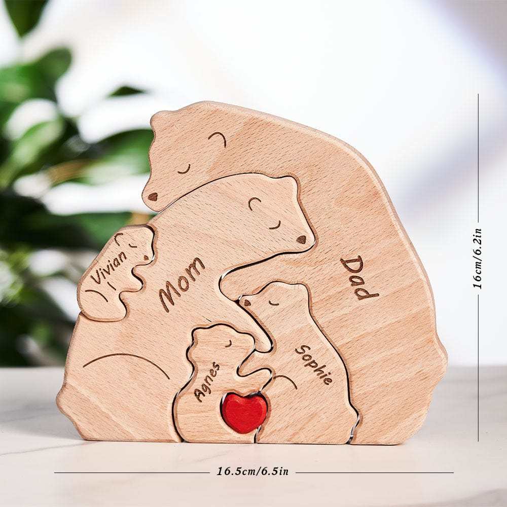 Father's Day Gifts Custom Names Wooden Bears Family Block Puzzle Home Decor Gifts