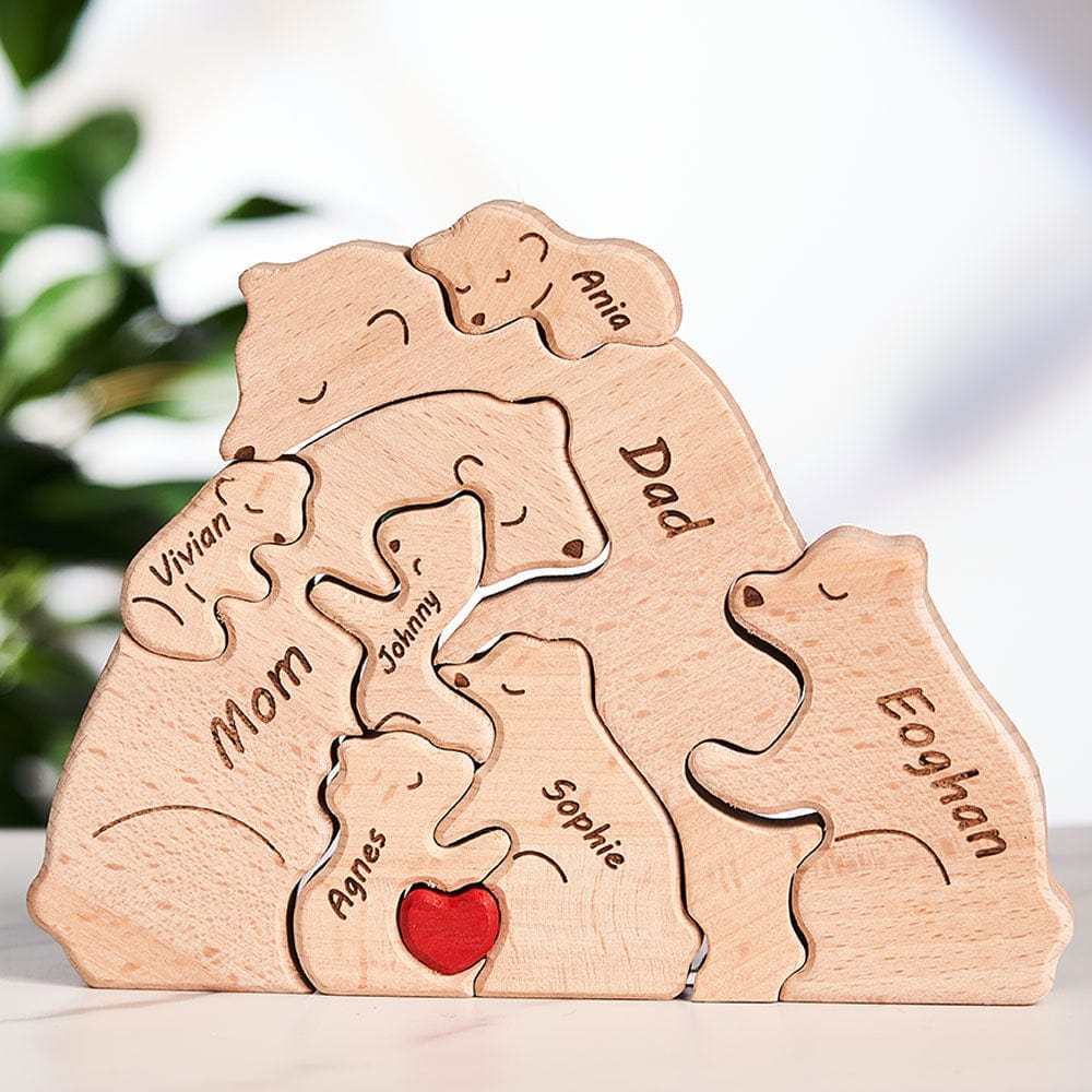 Father's Day Gifts Custom Names Wooden Bears Family Block Puzzle Home Decor Gifts