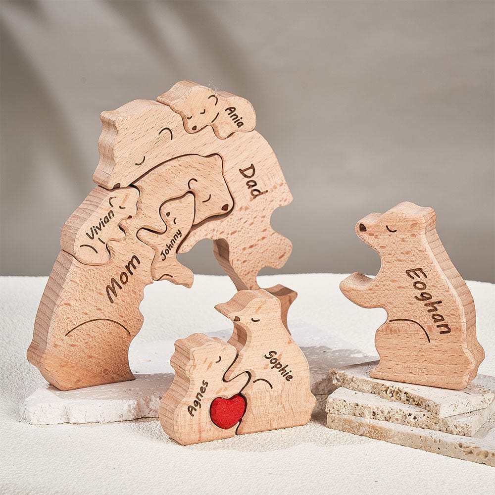 Father's Day Gifts Custom Names Wooden Bears Family Block Puzzle Home Decor Gifts