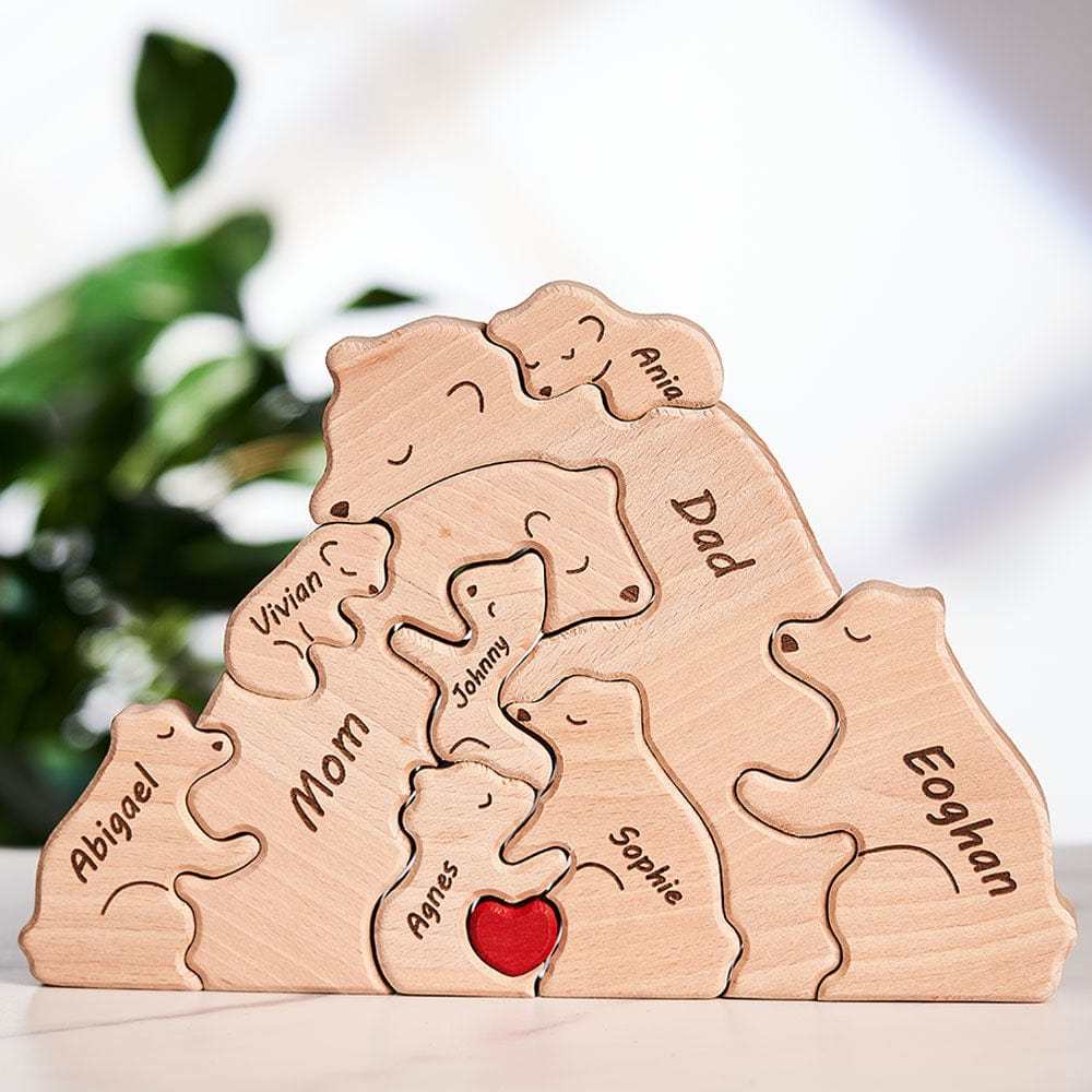 Father's Day Gifts Custom Names Wooden Bears Family Block Puzzle Home Decor Gifts