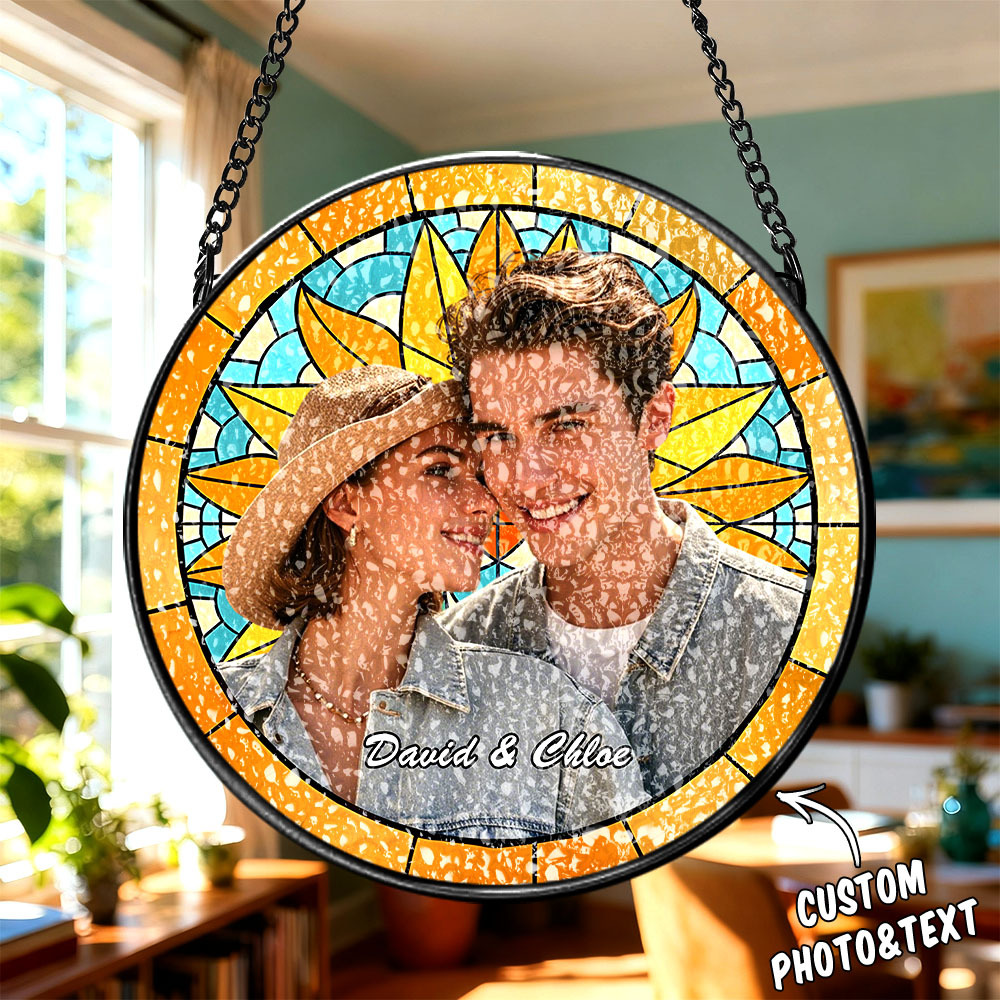Personalized Family Portrait Stained Glass Suncatcher Custom Photo Memorial Ornament Window Hanging Remembrance/Sympathy Gift for Mom/Grandma/Family - CustWitUK