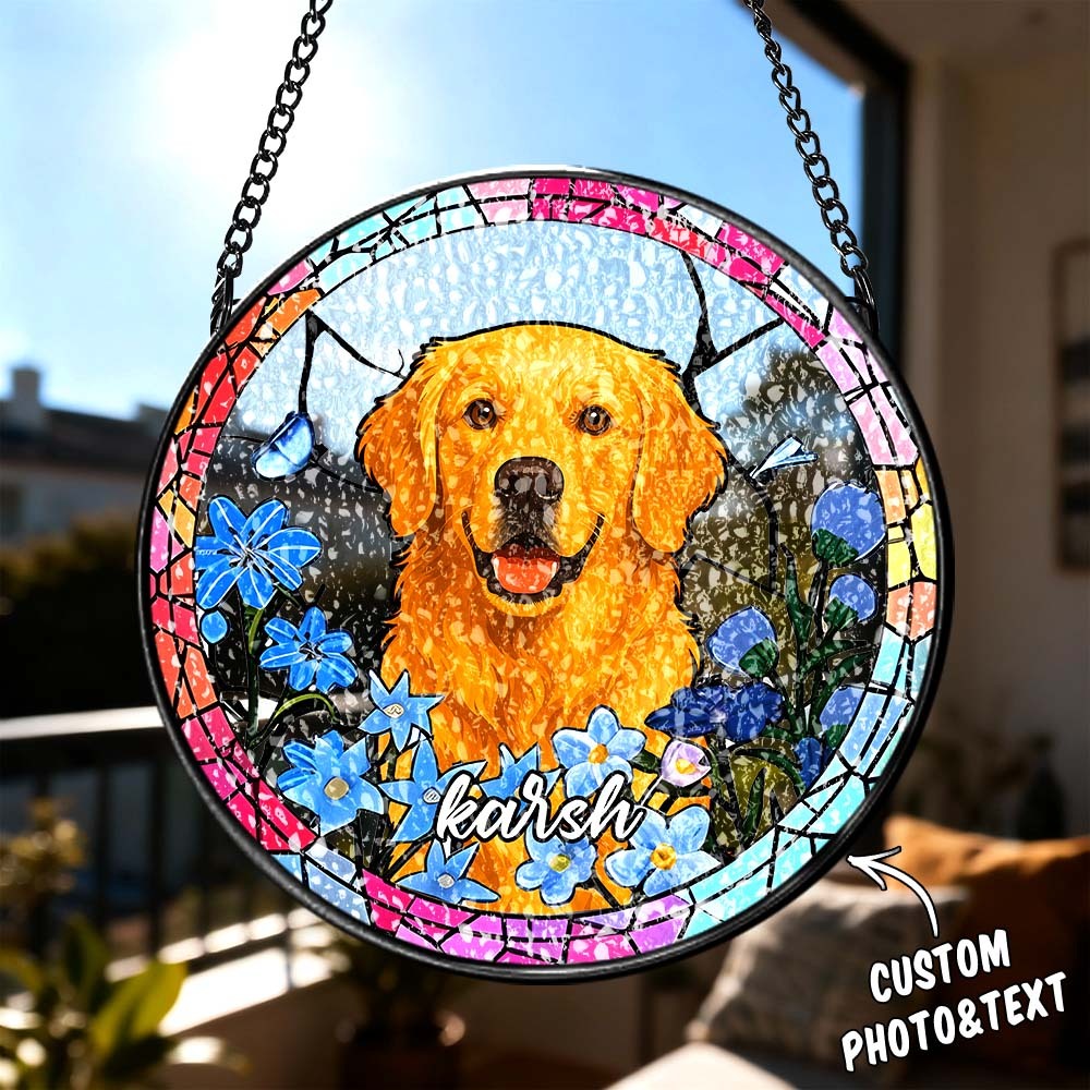 Custom Dog Portrait Suncatcher Custom Pet Portrait Stained Glass Suncatcher Dog Stained Glass Dog Dog Memorial Gift Pet Memorial Gift - CustWitUK