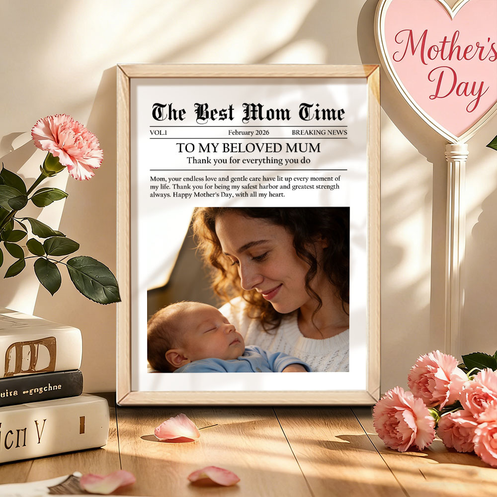 Custom Newspaper Style Photo Frame - Personalized Mother's Day Gift with Custom Text & Photo