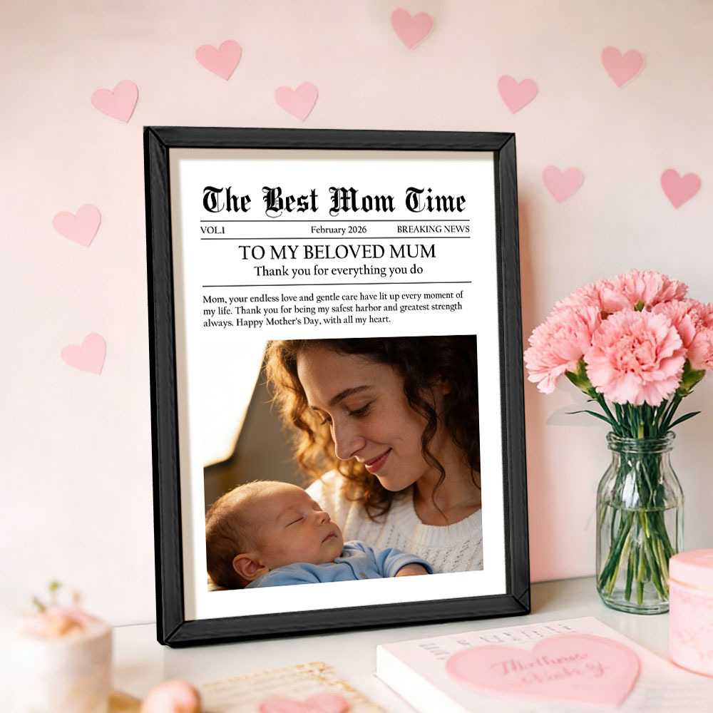 Custom Newspaper Style Photo Frame - Personalized Mother's Day Gift with Custom Text & Photo - CustWitUK