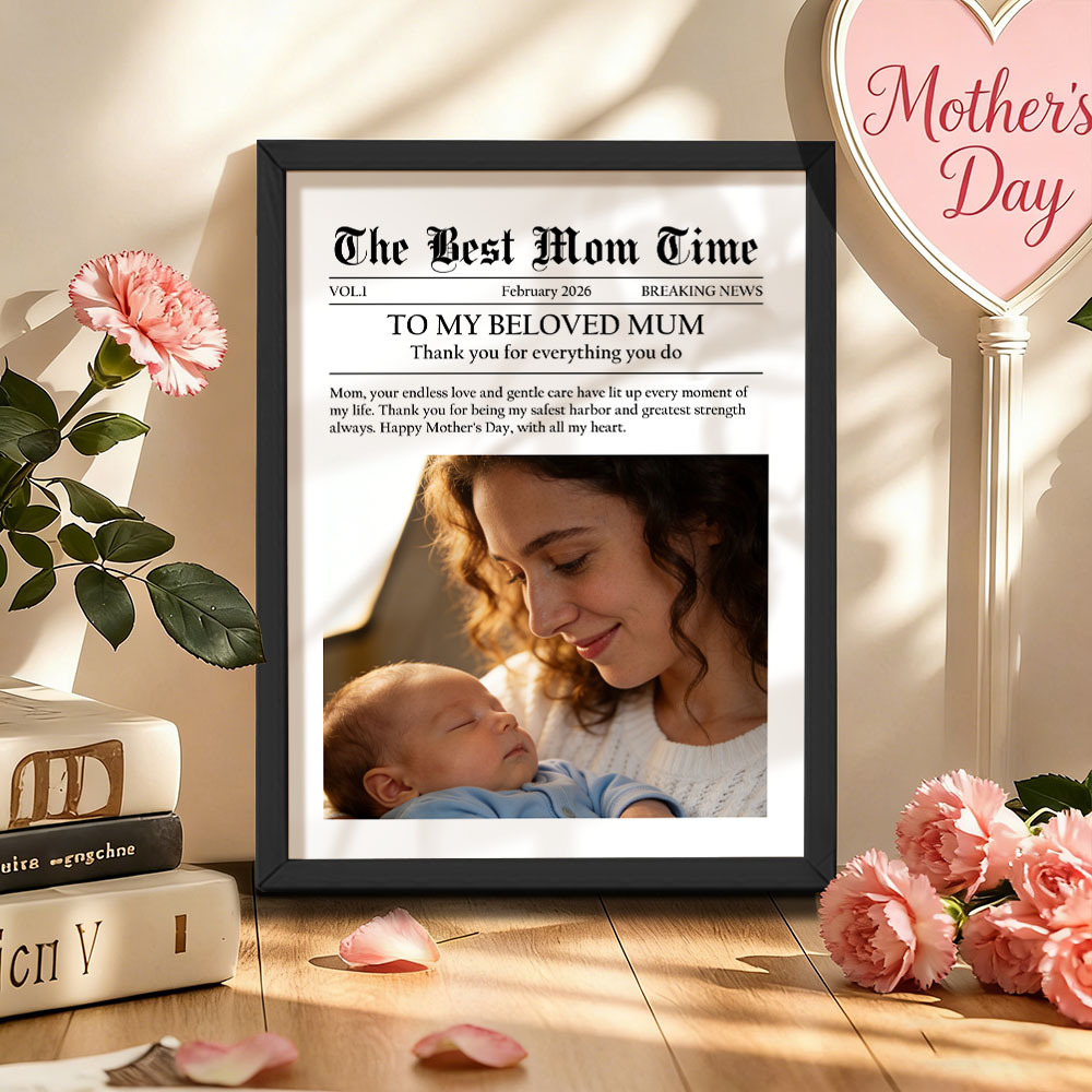 Custom Newspaper Style Photo Frame - Personalized Mother's Day Gift with Custom Text & Photo - CustWitUK