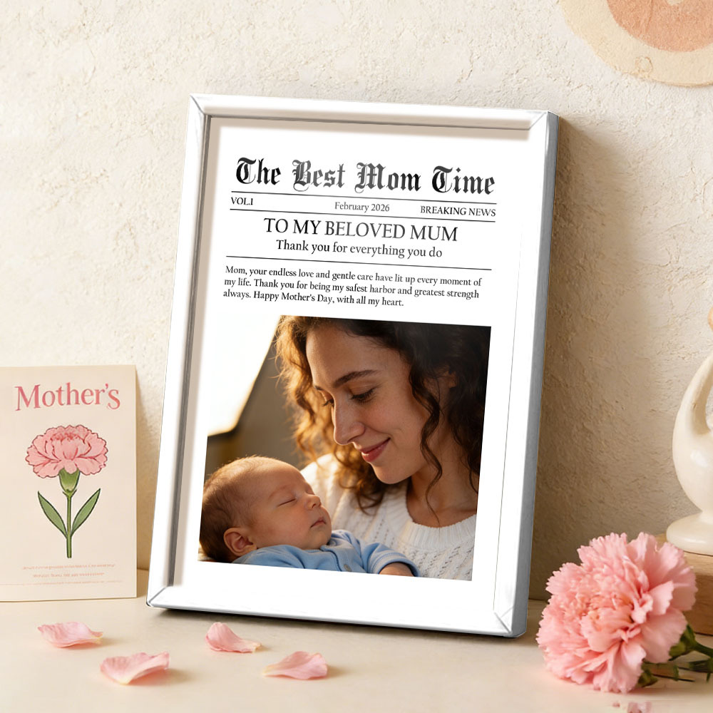 Custom Newspaper Style Photo Frame - Personalized Mother's Day Gift with Custom Text & Photo - CustWitUK